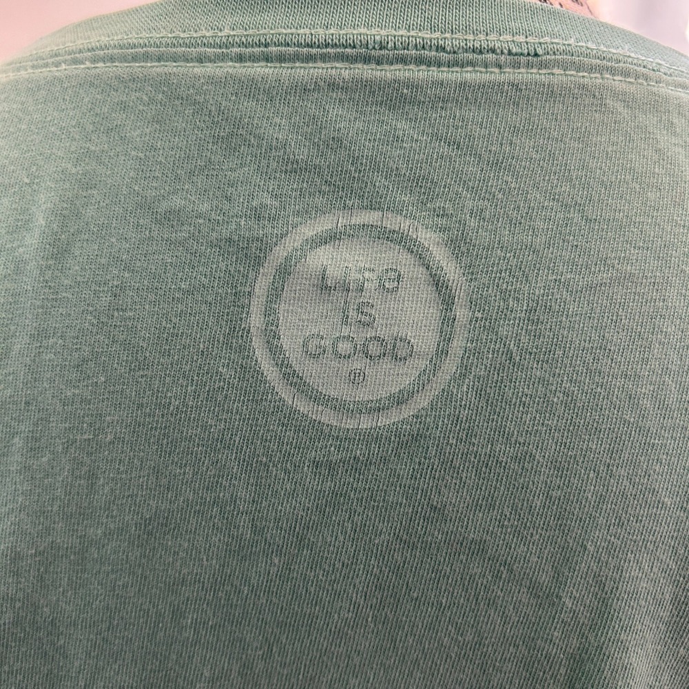 Life is Good Medium Green Good Dolphin Long Sleeve V-neck Tee Beach 100% Cotton - Picture 5 of 10